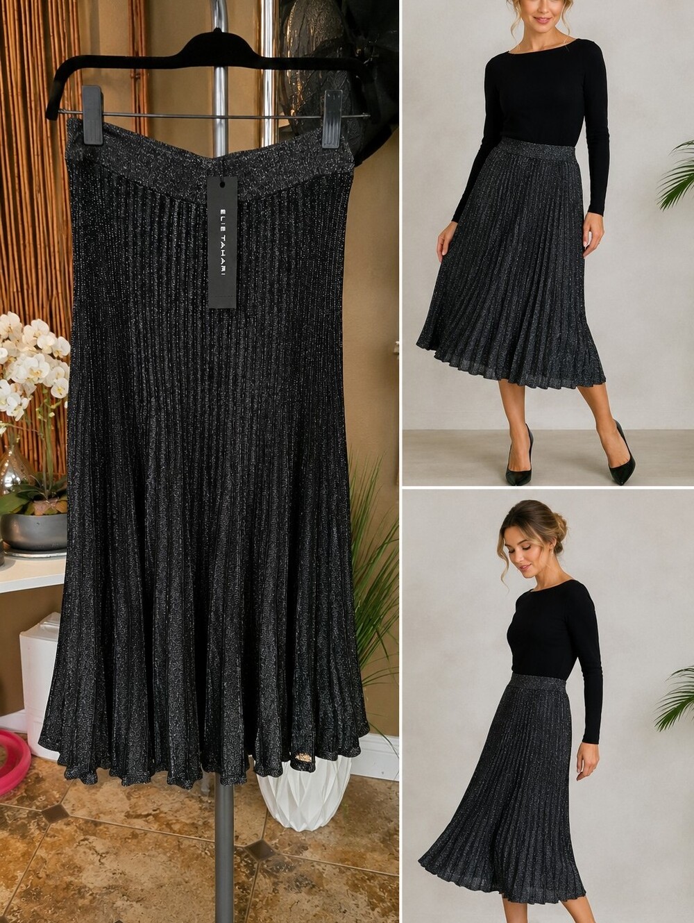 Elie Tahari Black Shimmer Circle Skirt